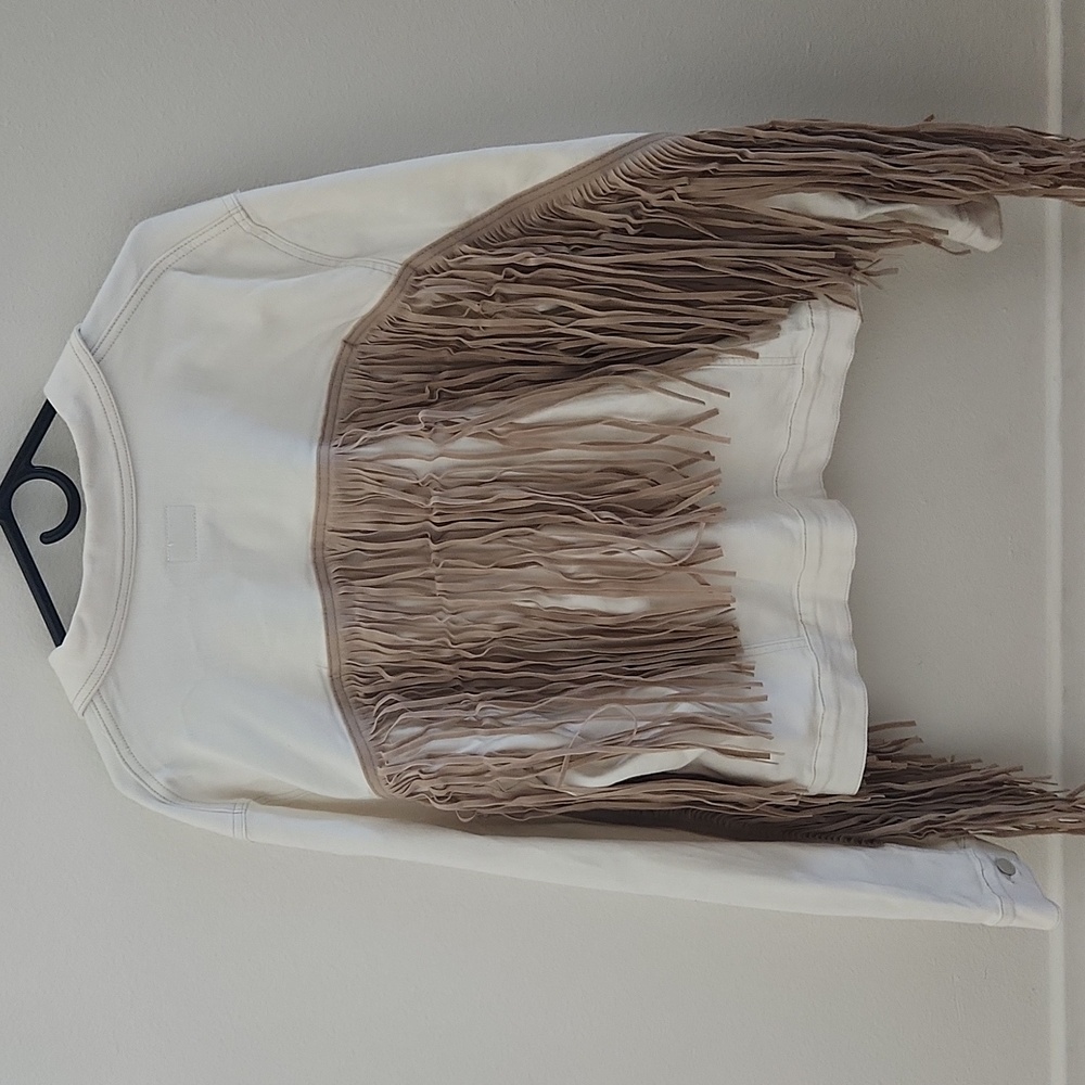 Judy Blue Cream Jean Jacket with Fringe Detail - Picture 4 of 7